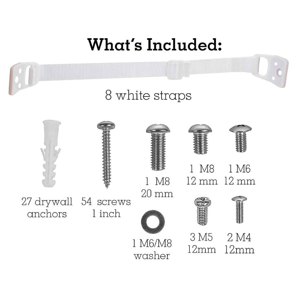 Bebe Earth anti-tip strap keeping a bookshelf upright and safe