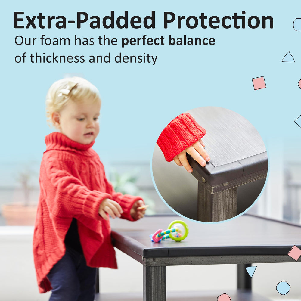 Bebe Earth table-edge protection on wood surface shows wide coverage.