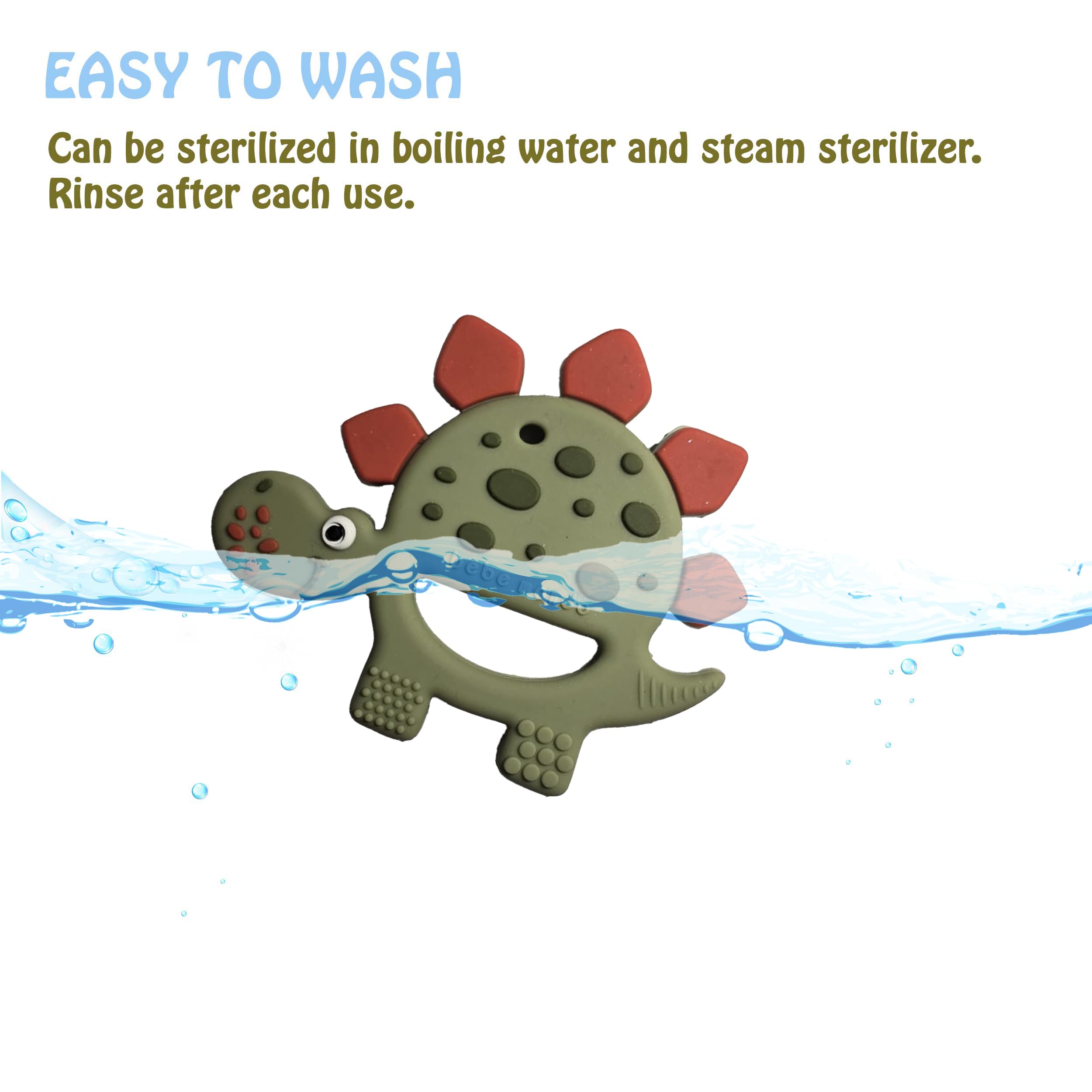 Bebe Mondo Clip and Teether Olive promotes safe, hands-free teething on clothing.