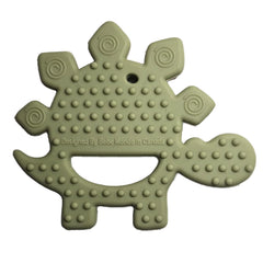 Bebe Mondo Dinosaur Teether Olive close-up shows food-grade silicone.