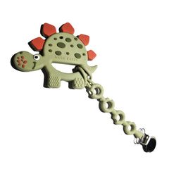 Bebe Mondo Dinosaur Teether Olive with soft-textured beads to soothe gums.