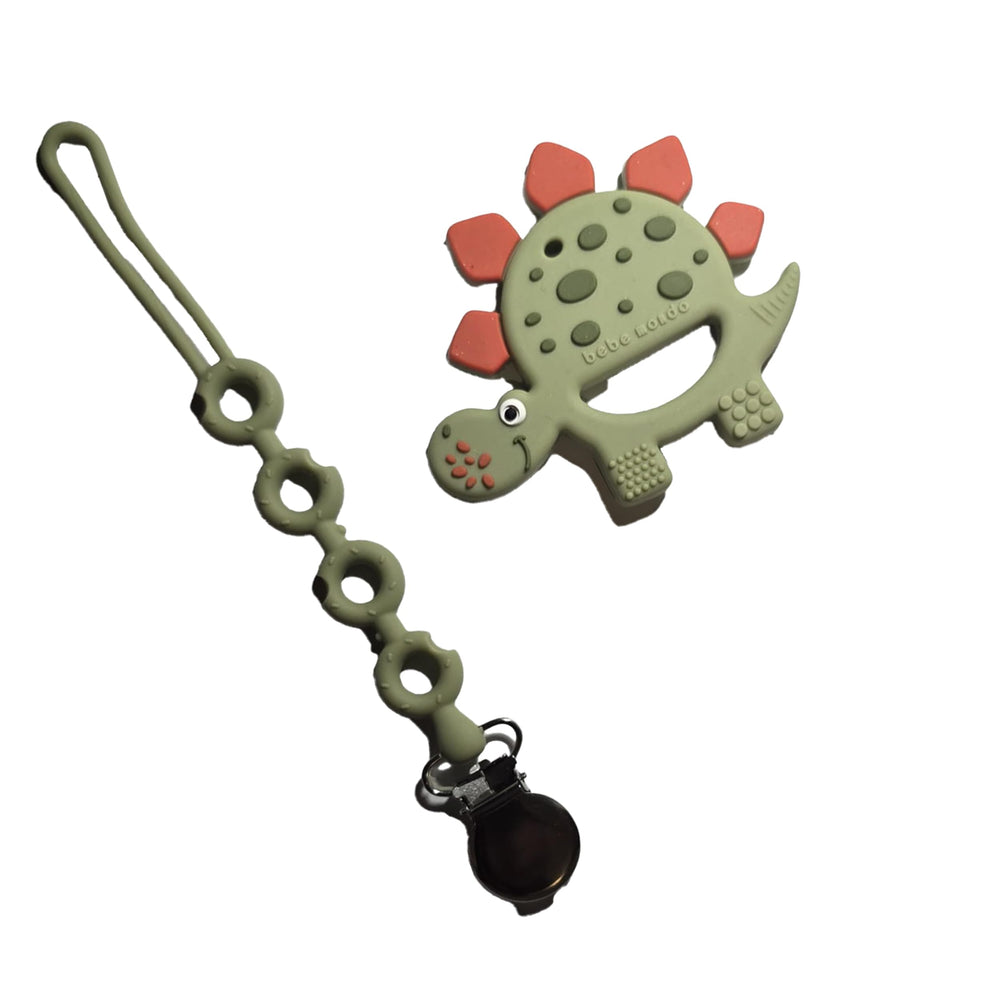 Bebe Mondo Teether on Baby Hand Olive demonstrates easy grip.