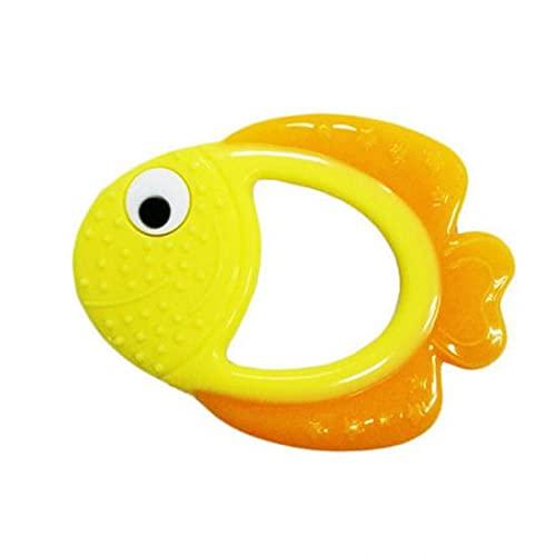 Bebe Mondo teething toy yellow goldfish soothes gums and promotes tactile play for babies.