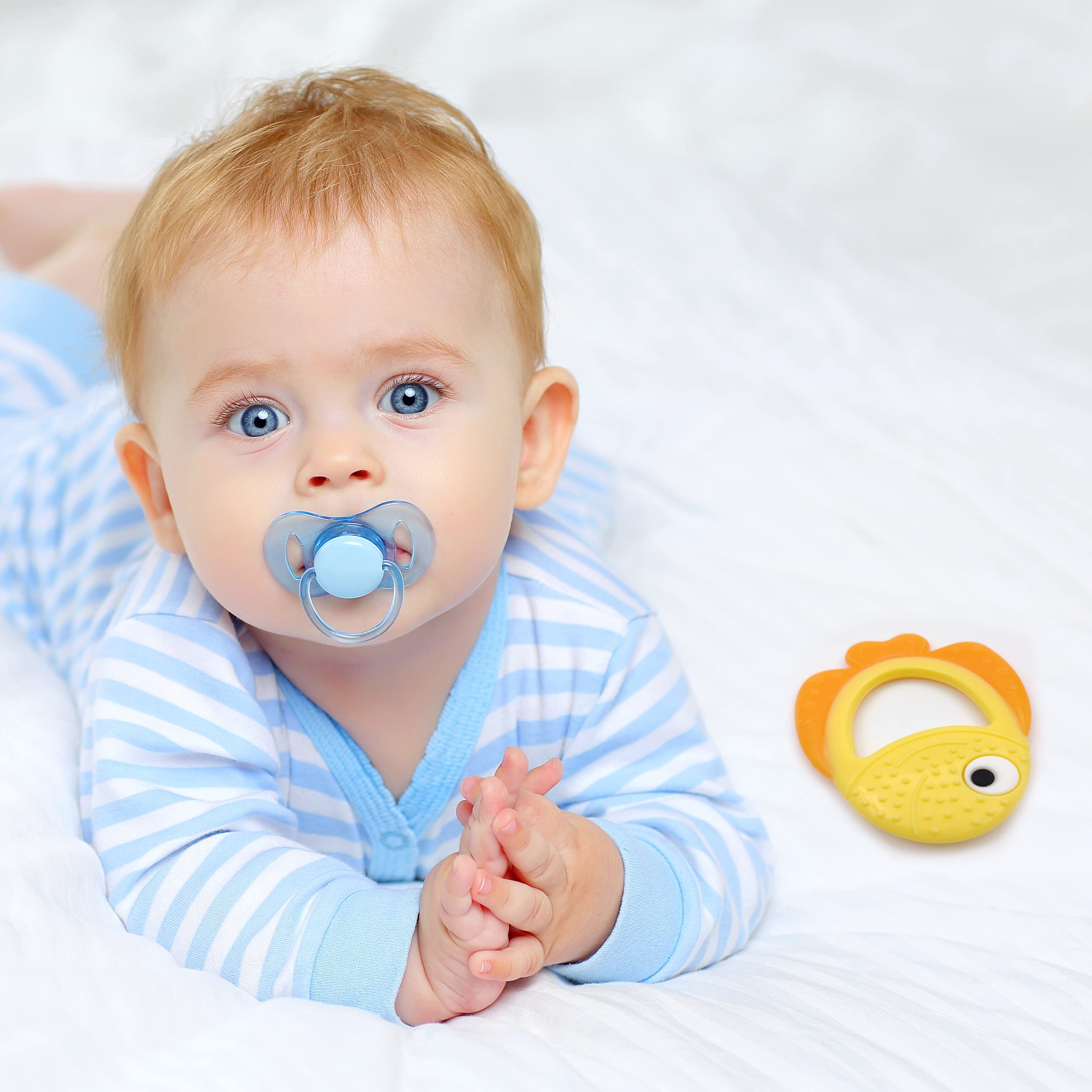 Bebe Mondo teething toy yellow captures attention during playtime and routines.
