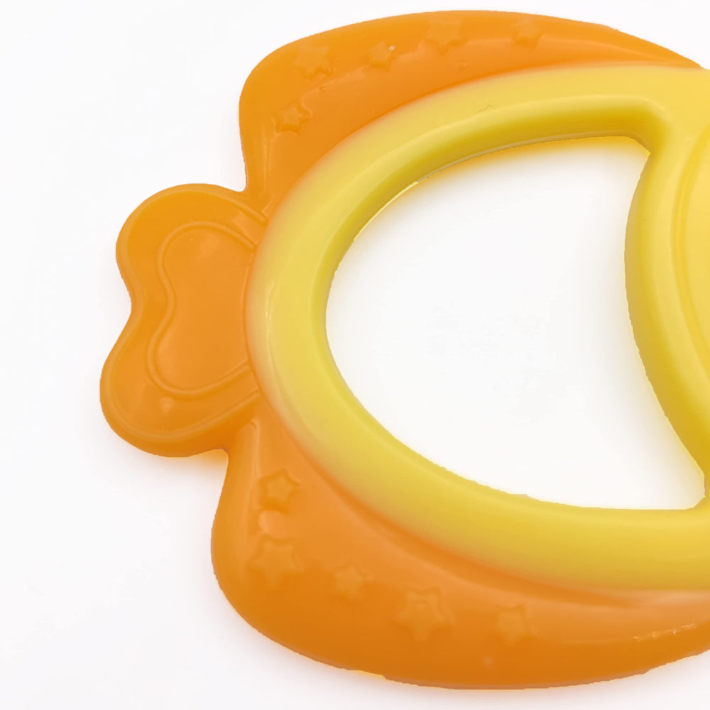 Bebe Mondo yellow goldfish teether complements your baby gear and registry items.