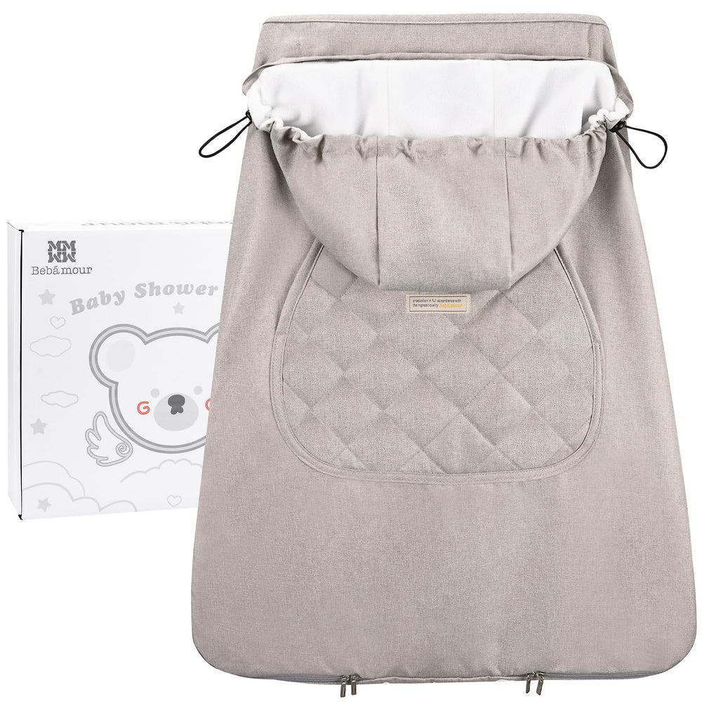 bebear winter cover for baby carrier, front view, keeps baby warm and ready for strolls