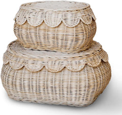 BEBE BASK Flora basket lid with scalloped edge for chic nursery storage.