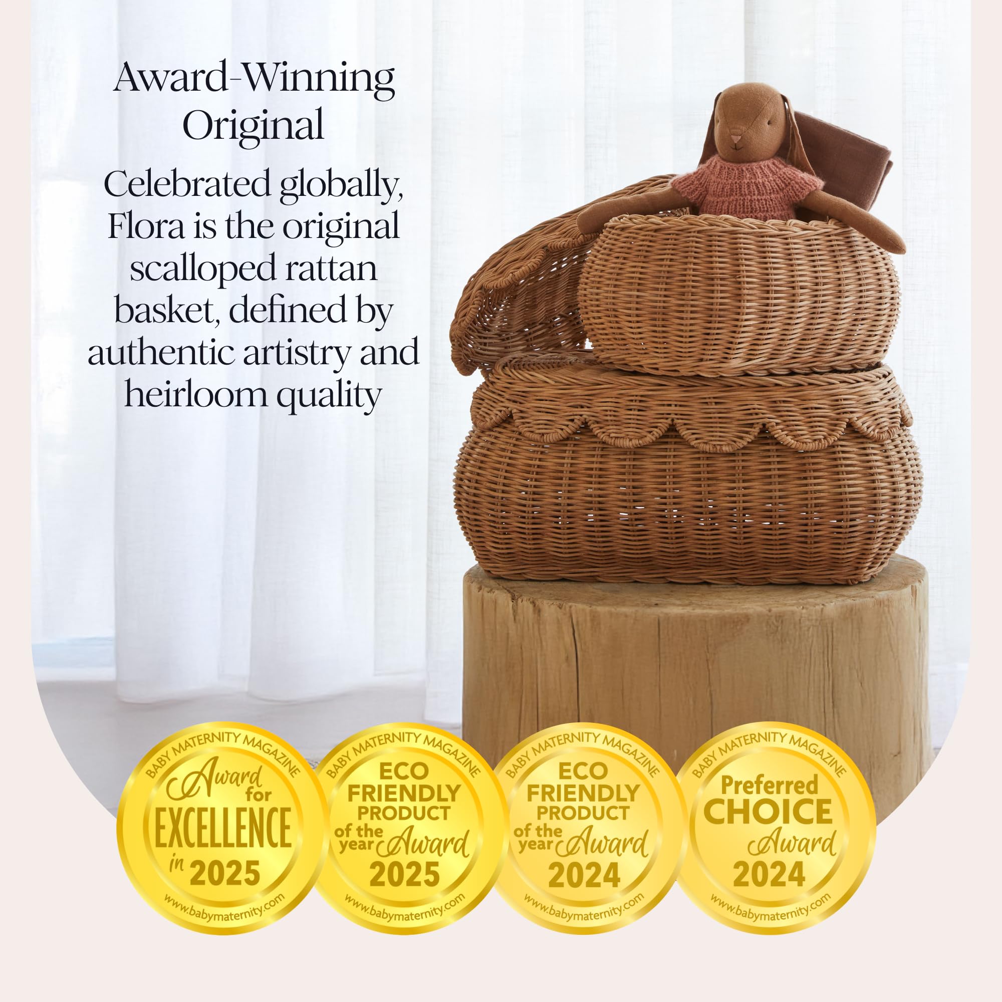 BEBE BASK Flora interlocking large and small baskets in mocca demonstrate versatile nesting options.
