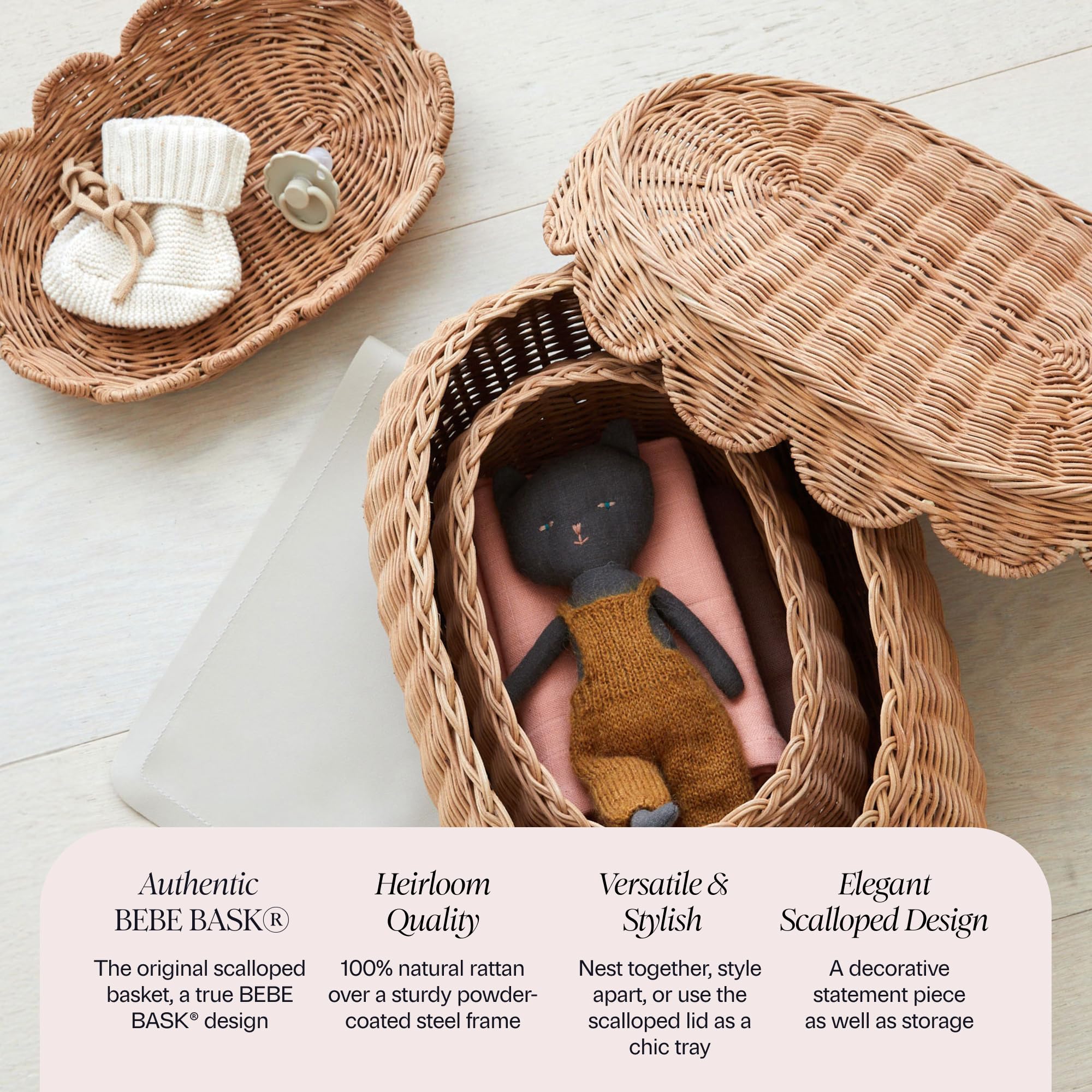 BEBE BASK Flora basket in nursery decor adds natural texture and tidy storage.