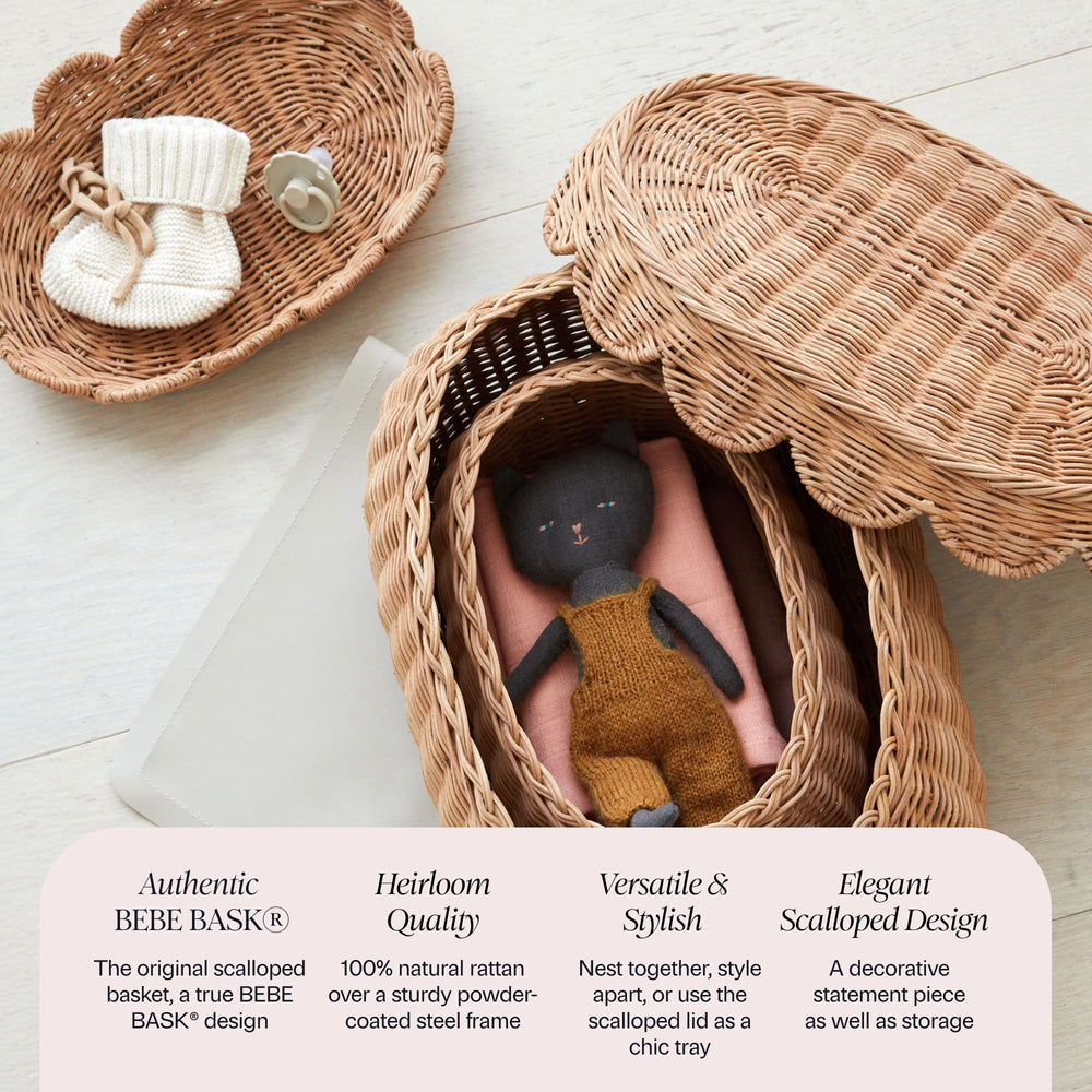 BEBE BASK Flora basket in nursery decor adds natural texture and tidy storage.