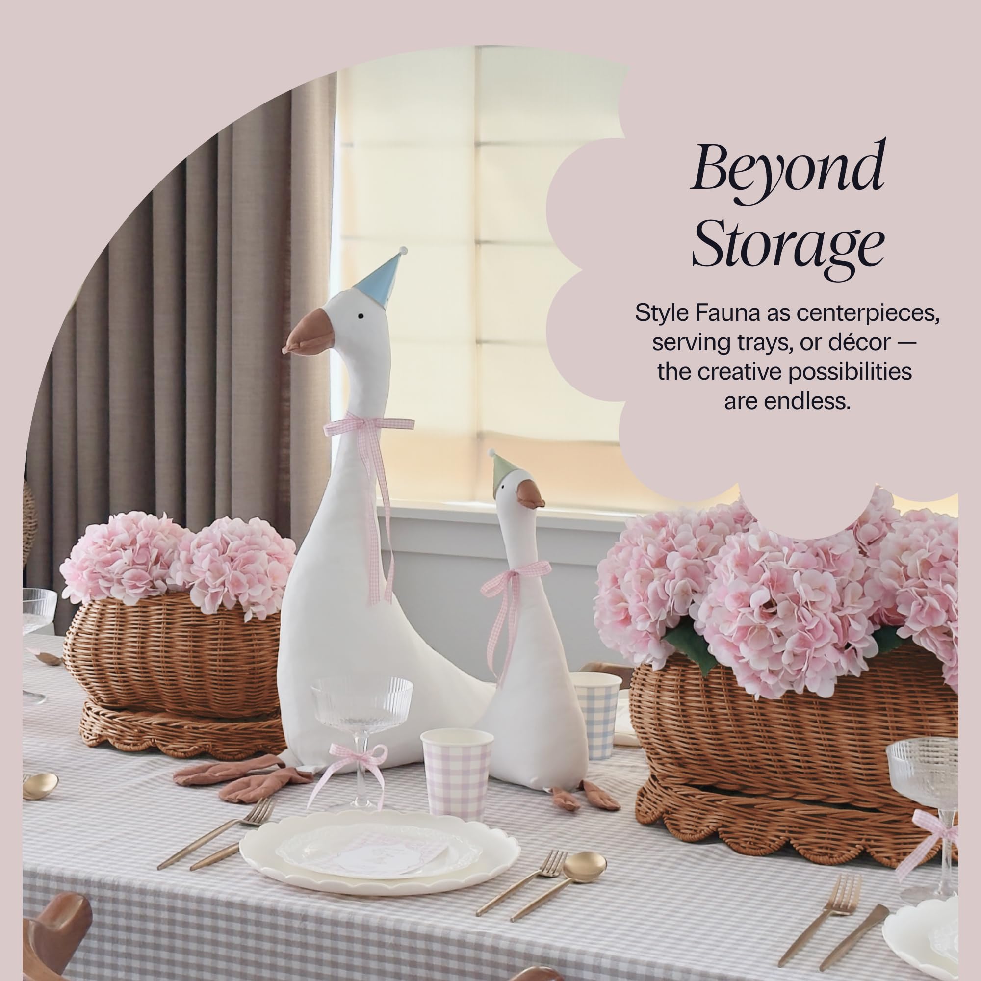 BEBE BASK Flora basket stores towels or toiletries blending function with natural style.
