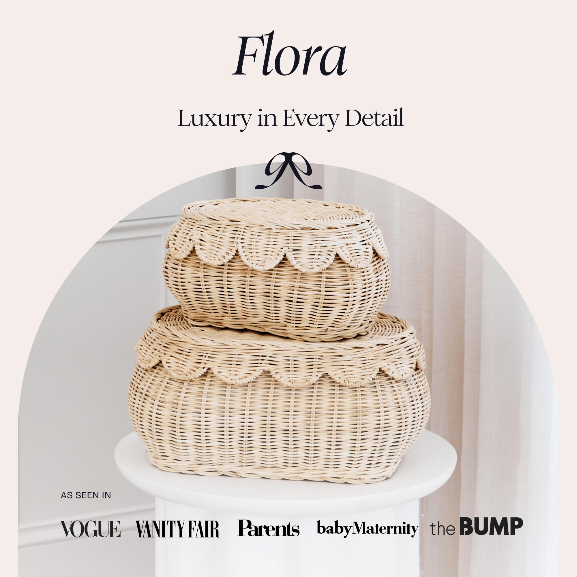 BEBE BASK Flora nesting baskets stacked neatly for compact organization.