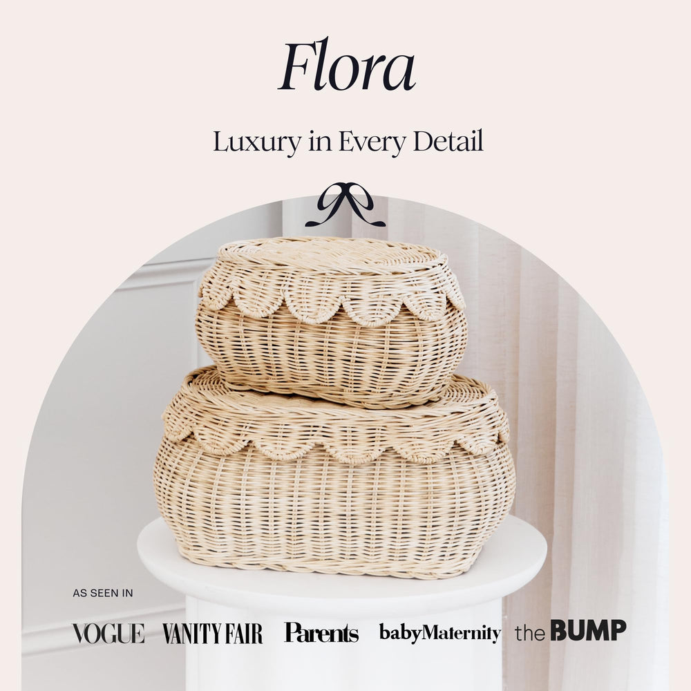 BEBE BASK Flora nesting baskets stacked neatly for compact organization.