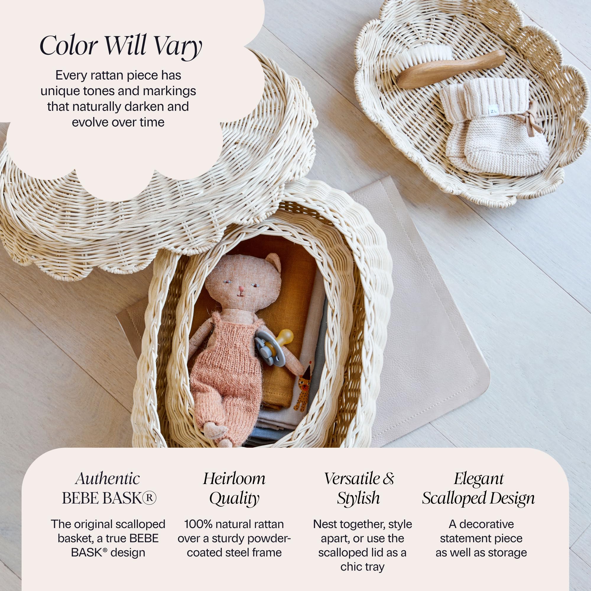 BEBE BASK Flora nursery storage keeps essentials tidy.