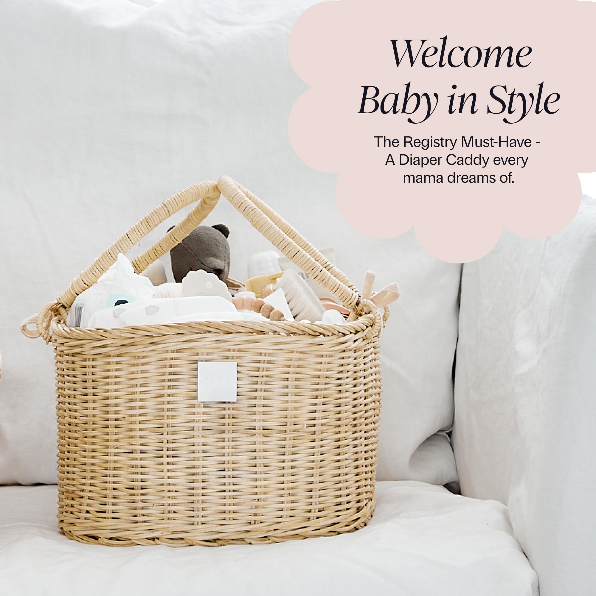 BEBE BASK Savannah toy holder setup keeps baby treasures within reach.