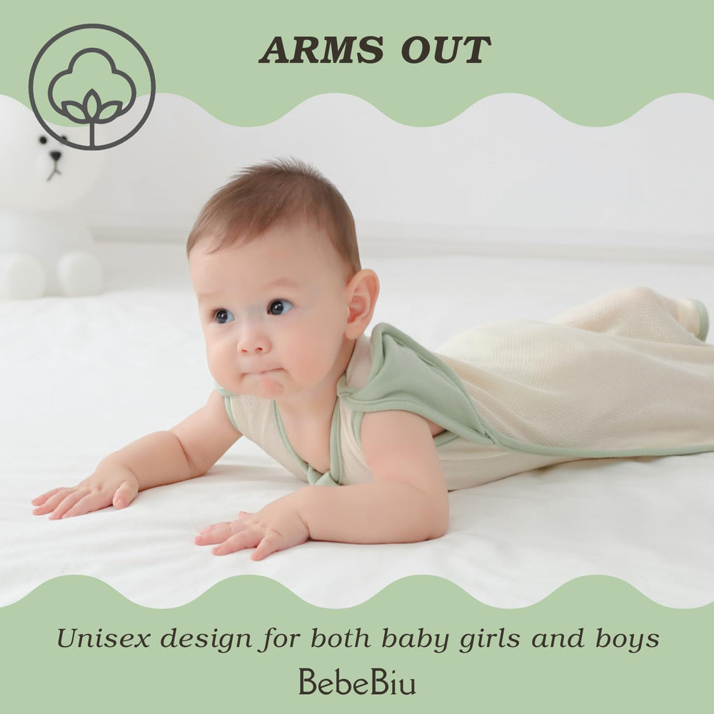 BebeBiu lightweight sleeping bag with secure neckline and armholes for safe wear