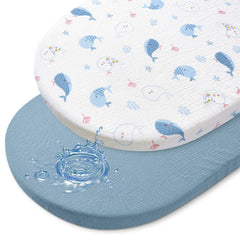 BeBeJoJo baby bassinet sheets with soft muslin top layer for gentle newborn comfort.