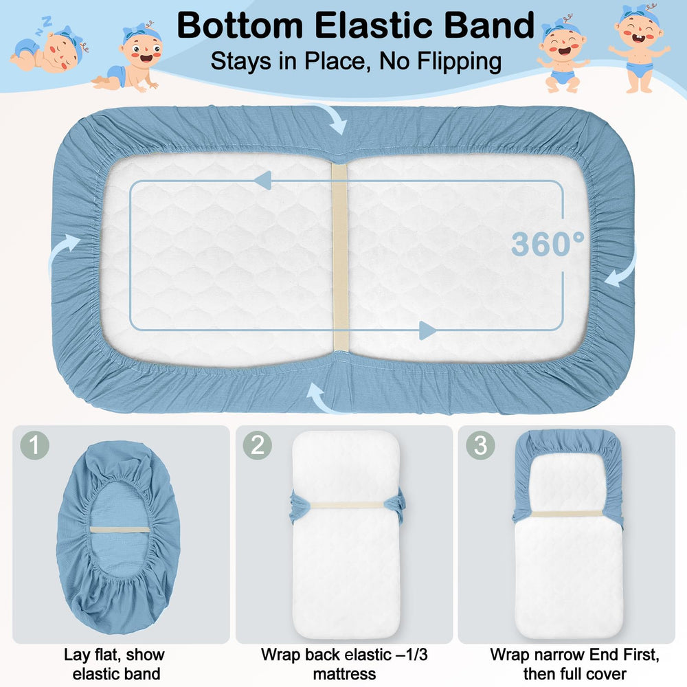 BeBeJoJo sheets include bottom straps to prevent shifting during sleep.
