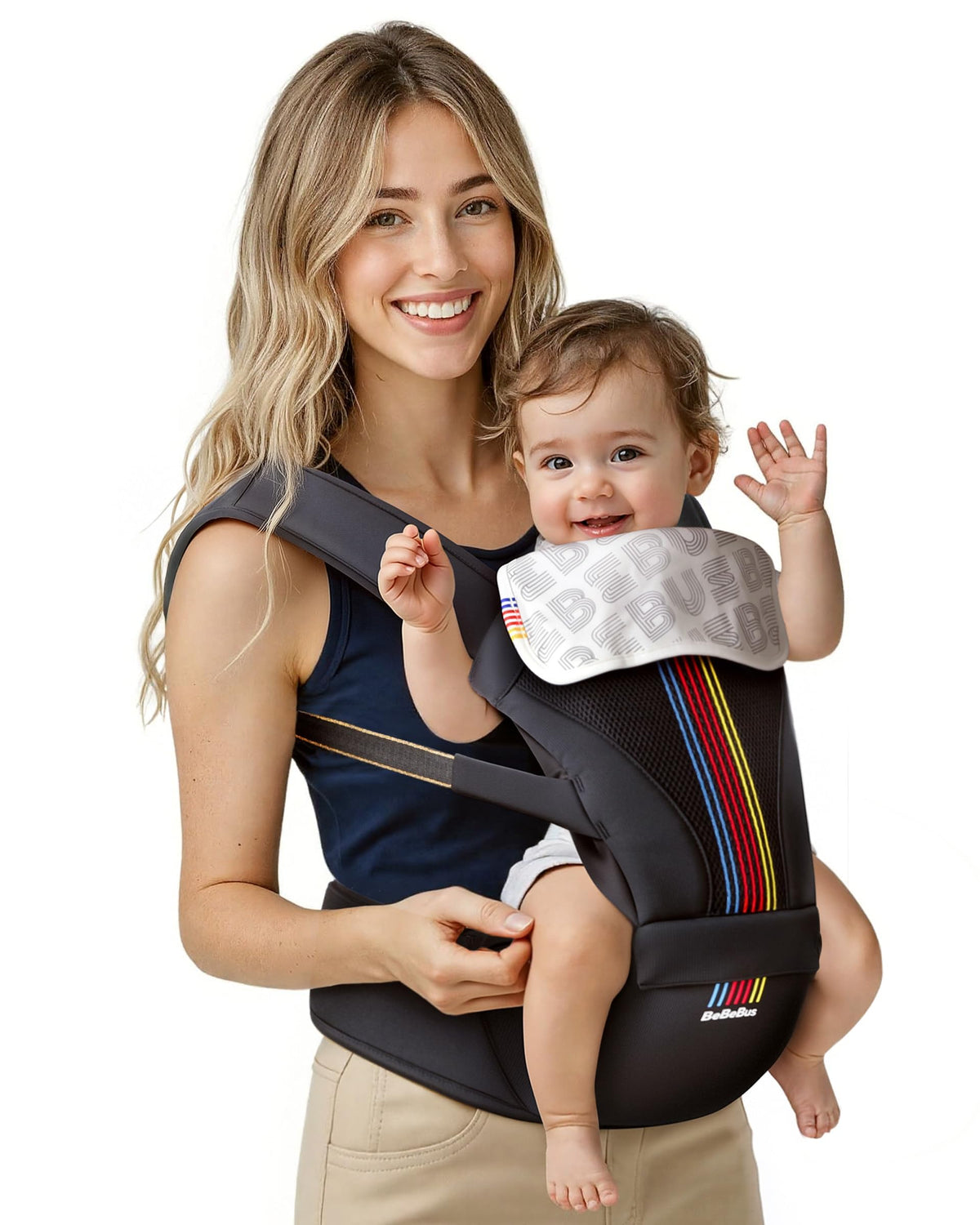 BeBeBus 2-in-1 carrier with hip seat for growing babies.