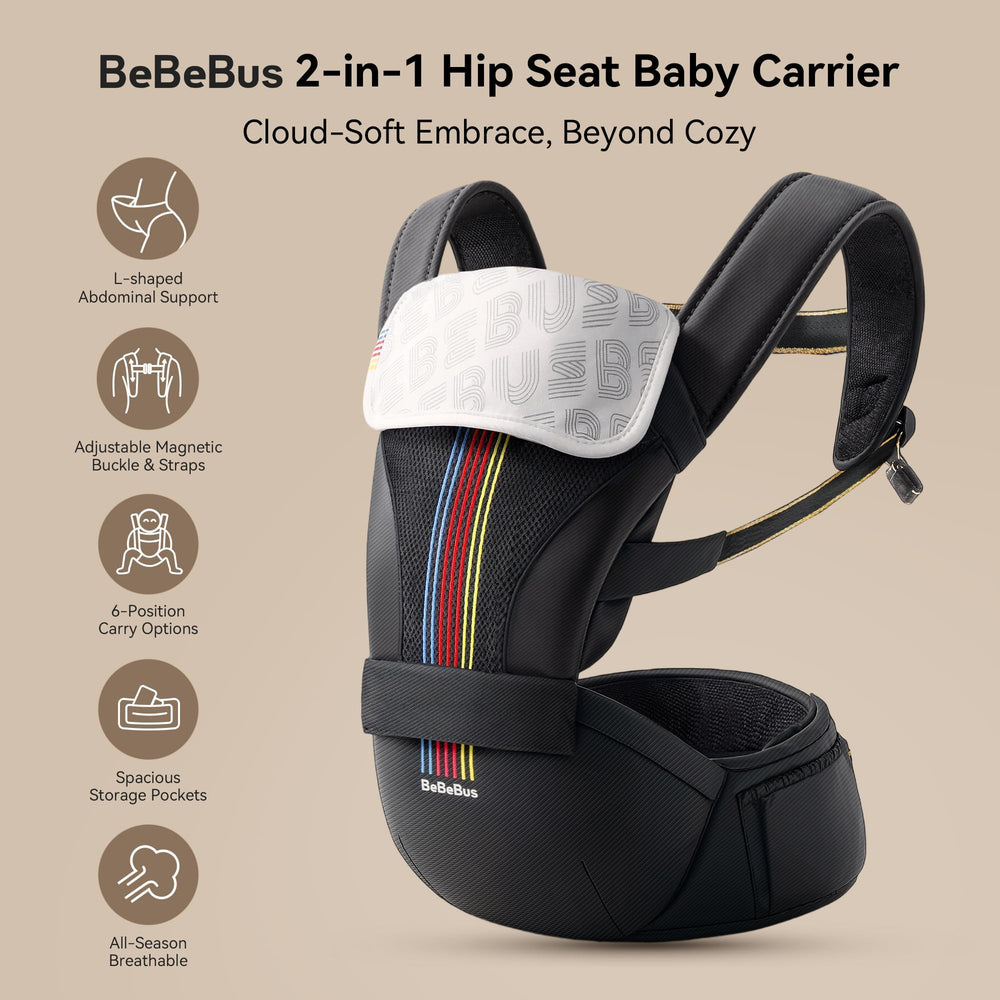 BeBeBus detachable hip seat enables easy carry-style changes.