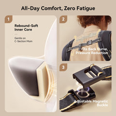 BeBeBus hip seat promotes natural seated position for comfort.