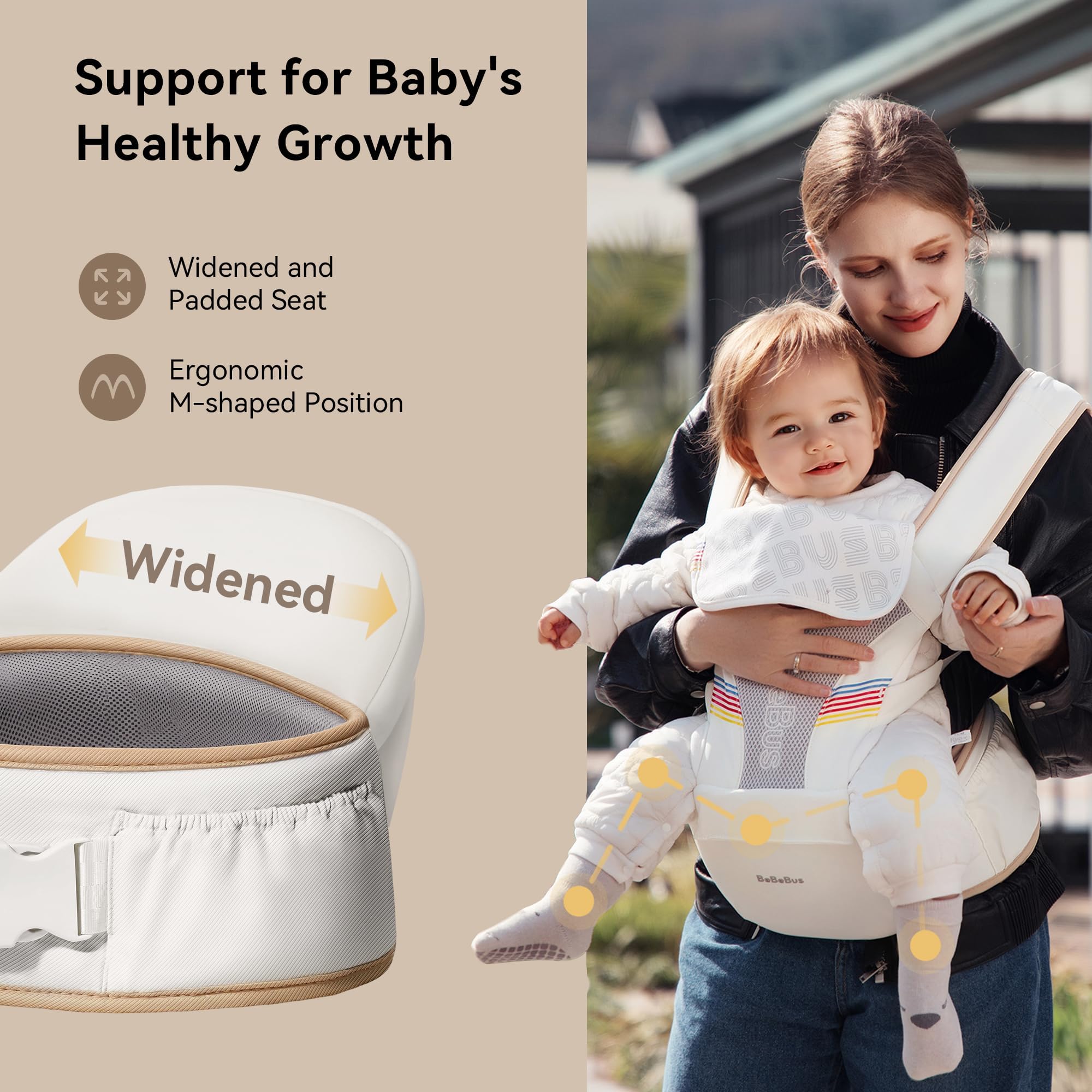 BeBeBus quick-adjust strap system for secure fit.