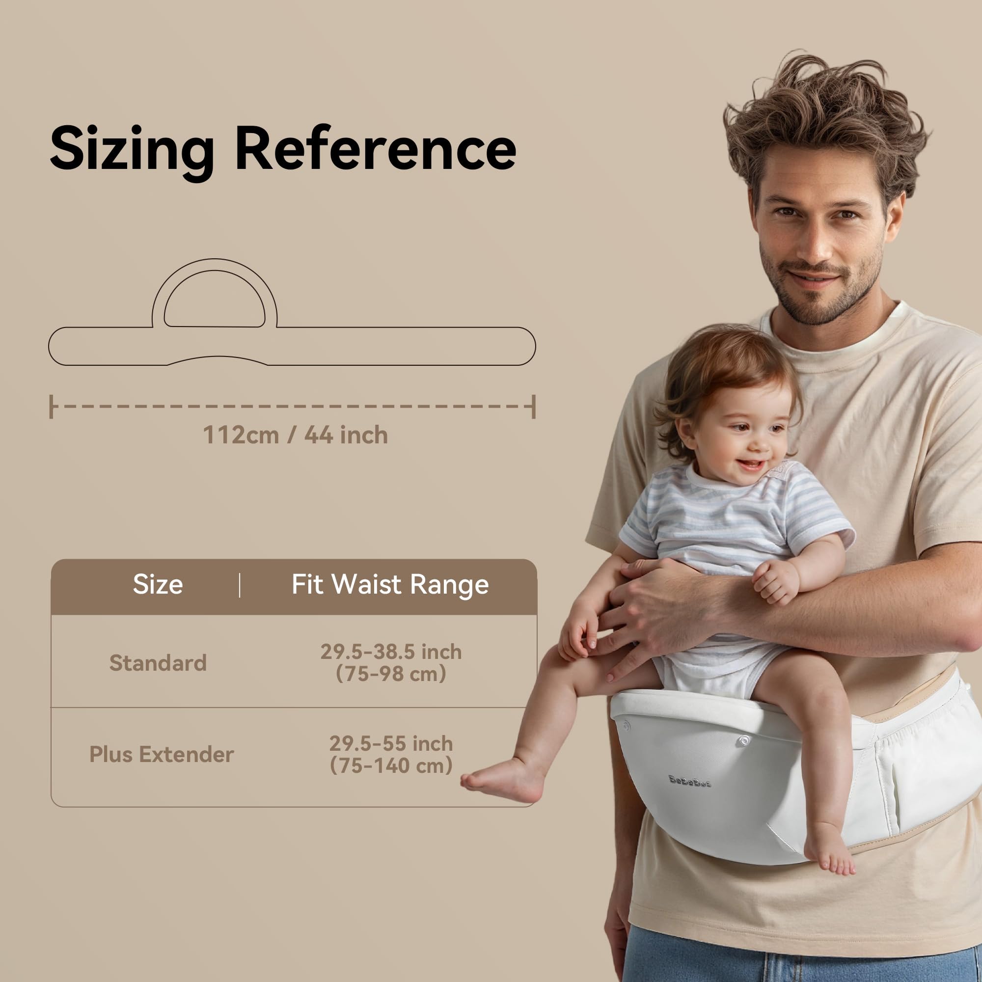 BeBeBus wide waistband comfort supports even weight distribution.