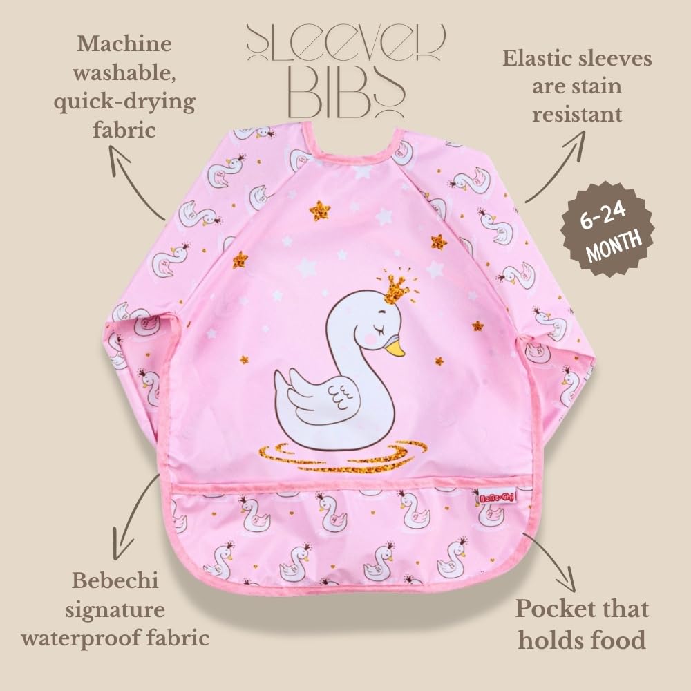 Bebechi bib pink swan colorway for quick cleanup after meals