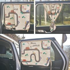 Bebedeco sun shade curtain demonstrates quick installation for shielded passengers.