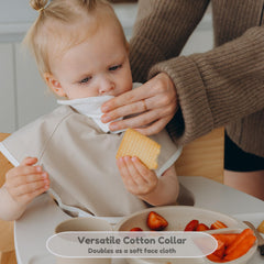 Bebeezoo 6-layer TPU bib keeps spills contained and cleaning quick.