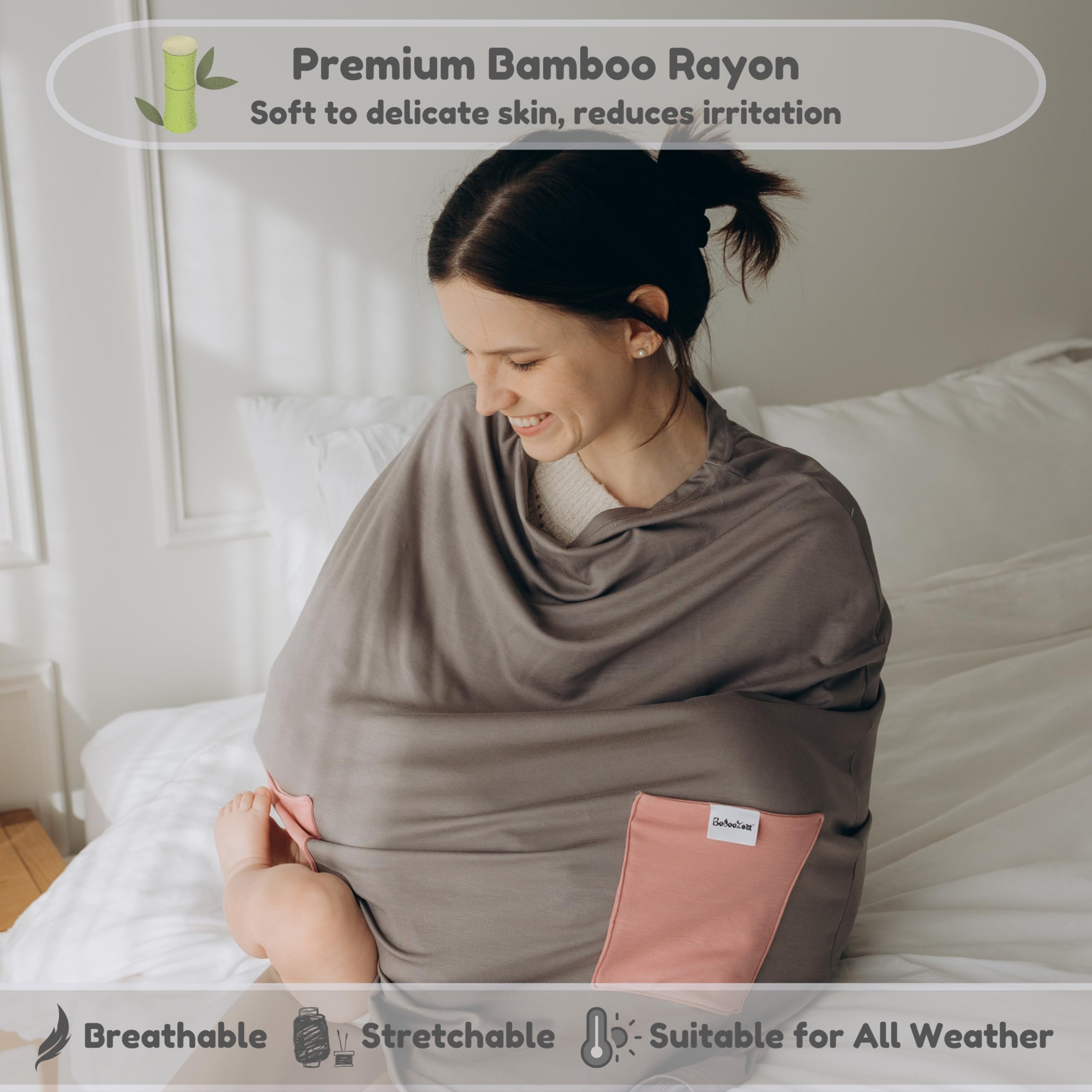Bebeezoo nursing wrap with two pockets for essentials