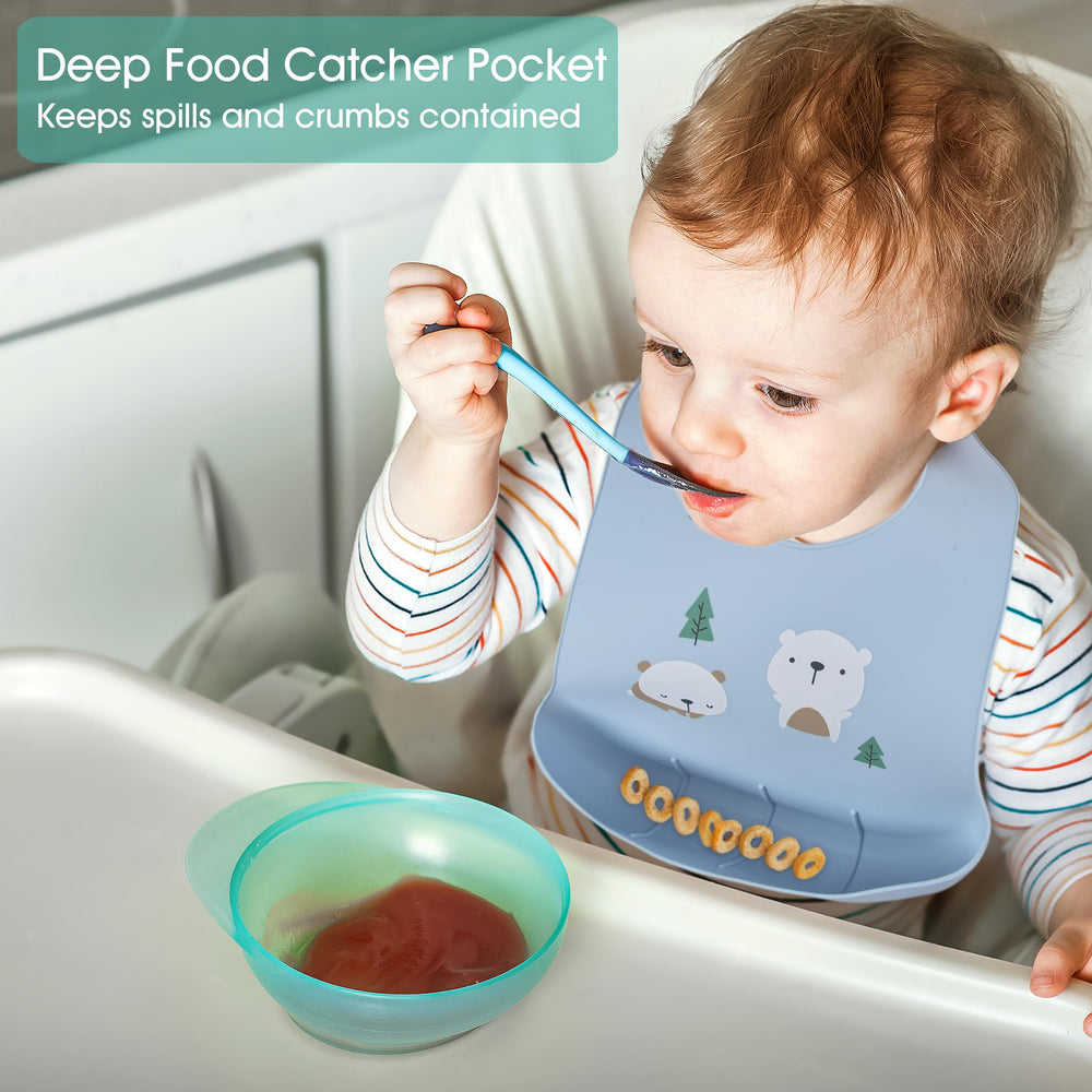 Leak-proof pocket helps contain dropped food and liquids.