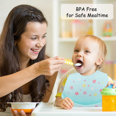 Bebe Favour waterproof bib with leak-proof pocket catches spills