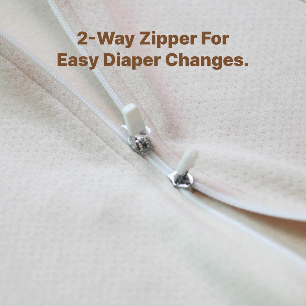 Bebegom two-way zip swaddle enables diaper changes without waking baby.
