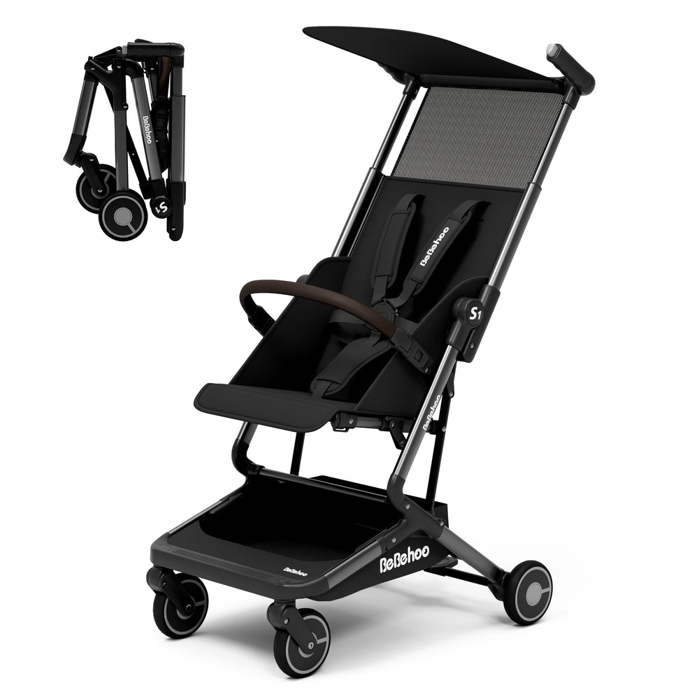 Bebehoo S1 folded for easy one-handed folding and travel efficiency.