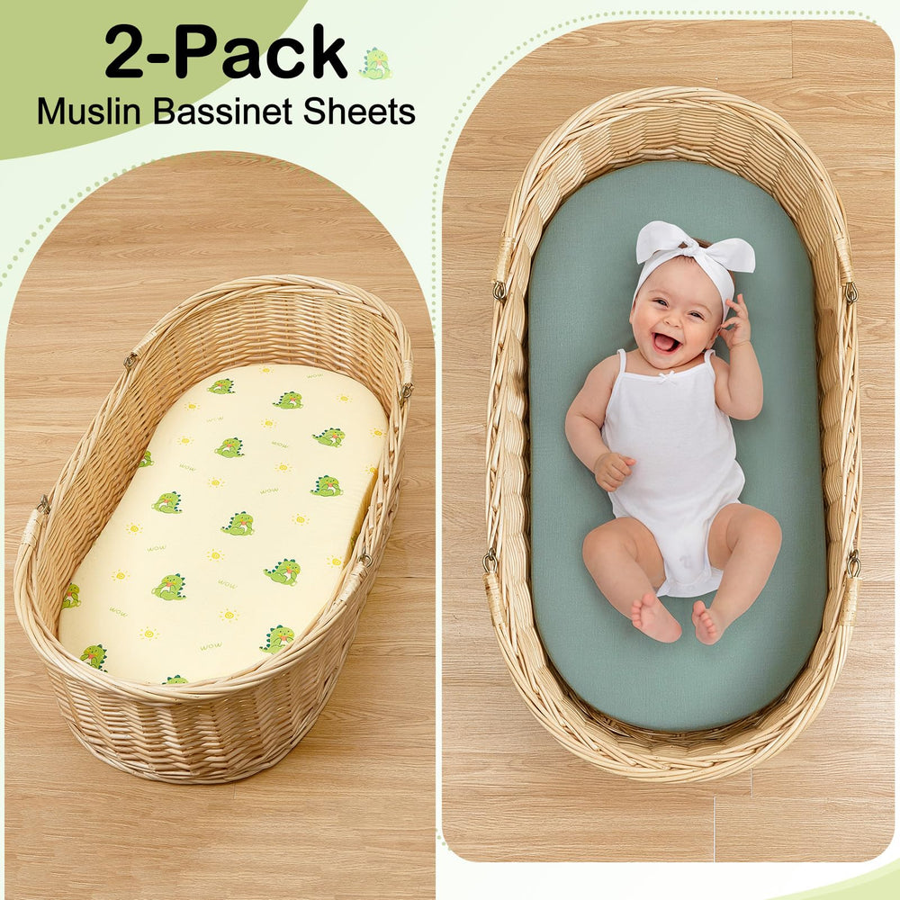 BeBeJoJo two-pack bassinet sheets for convenient replacements and coordinated nursery decor.