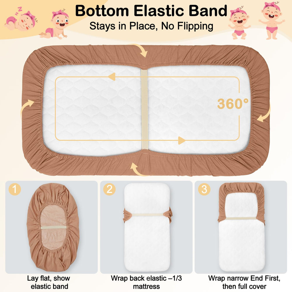BeBeJoJo standard-fit sheets work on oval, rectangular, and hourglass bassinet mattresses