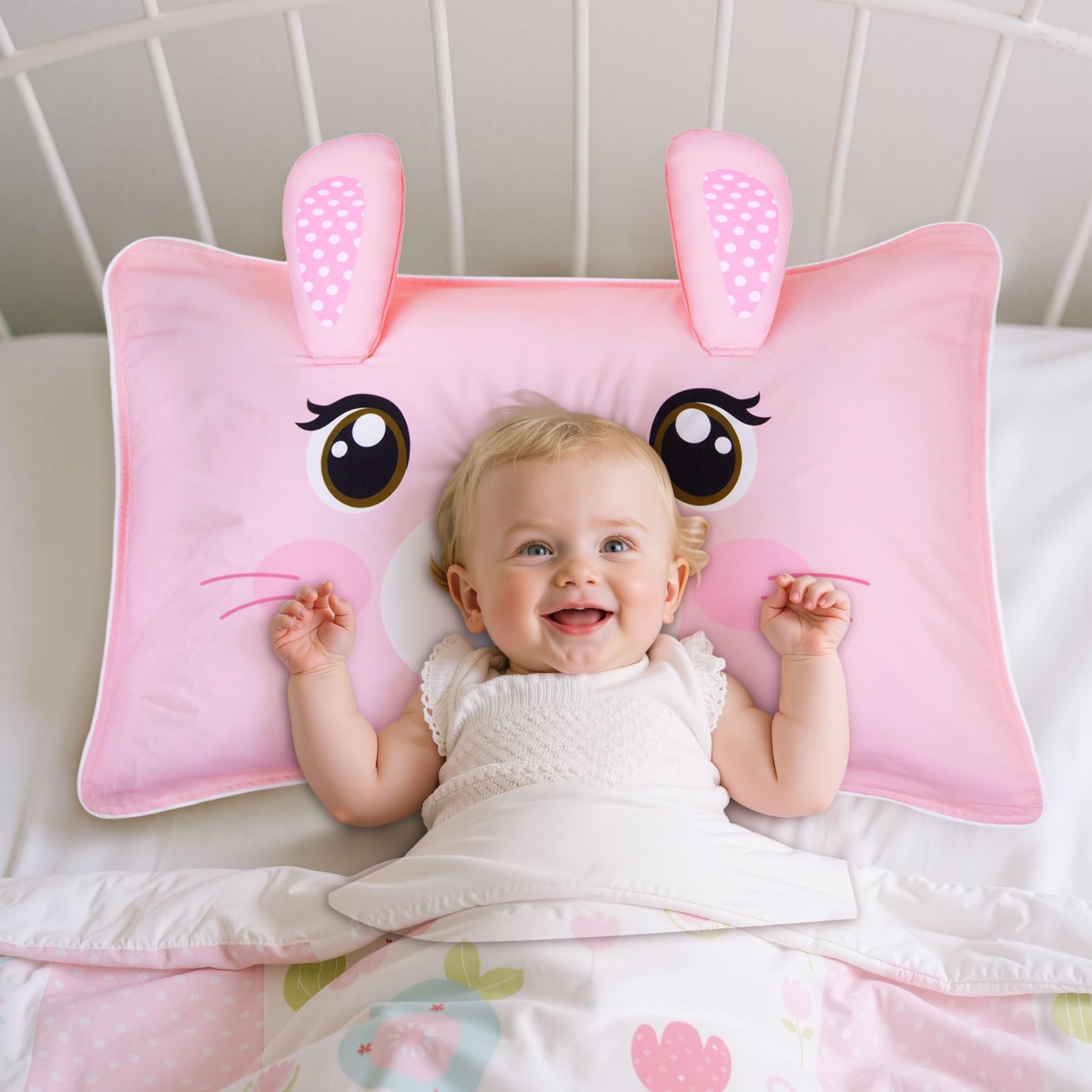 BeBeJoJo pillowcase with rabbit pattern provides gentle comfort for travel naps.