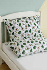 Bebek Ozel avocado-design toddler pillowcase in white, soft Turkish cotton for gentle bedtime comfort.