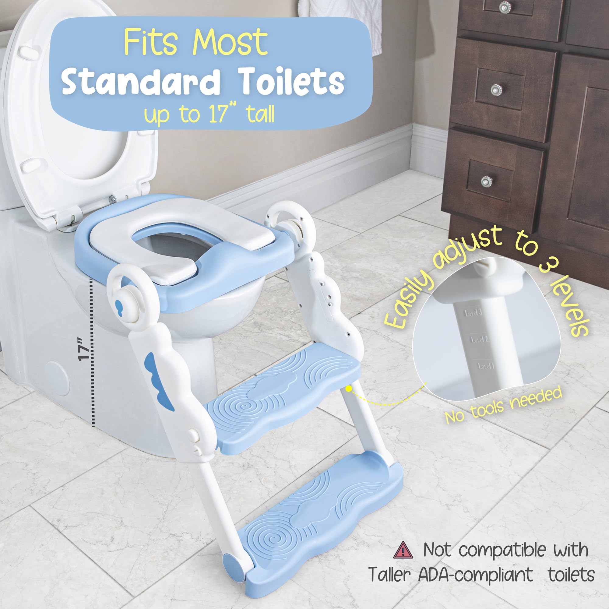 bebeleh blue potty seat on a standard toilet for quick use