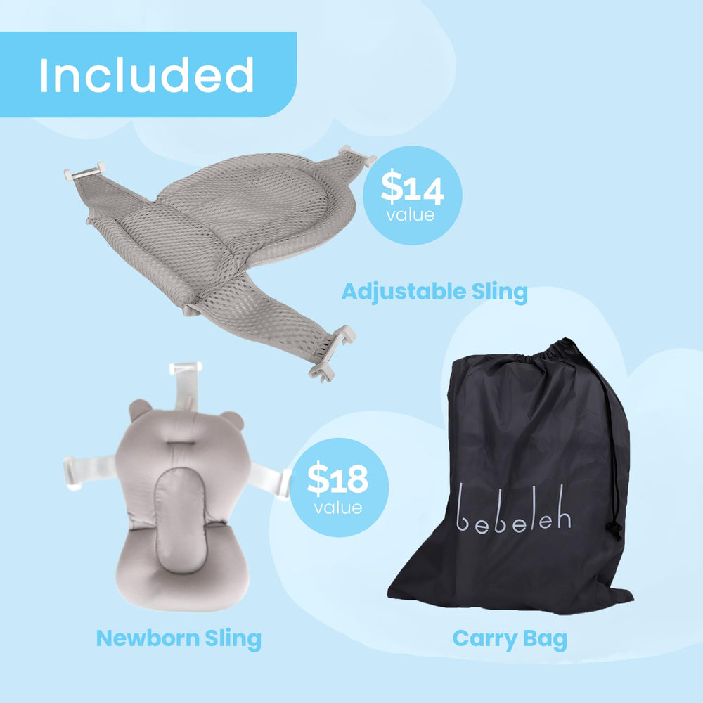 BEBELEH newborn sling and soft cushion for comfortable, secure baths.