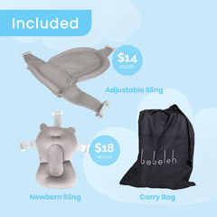 BEBELEH newborn sling and soft cushion for comfortable, secure baths.