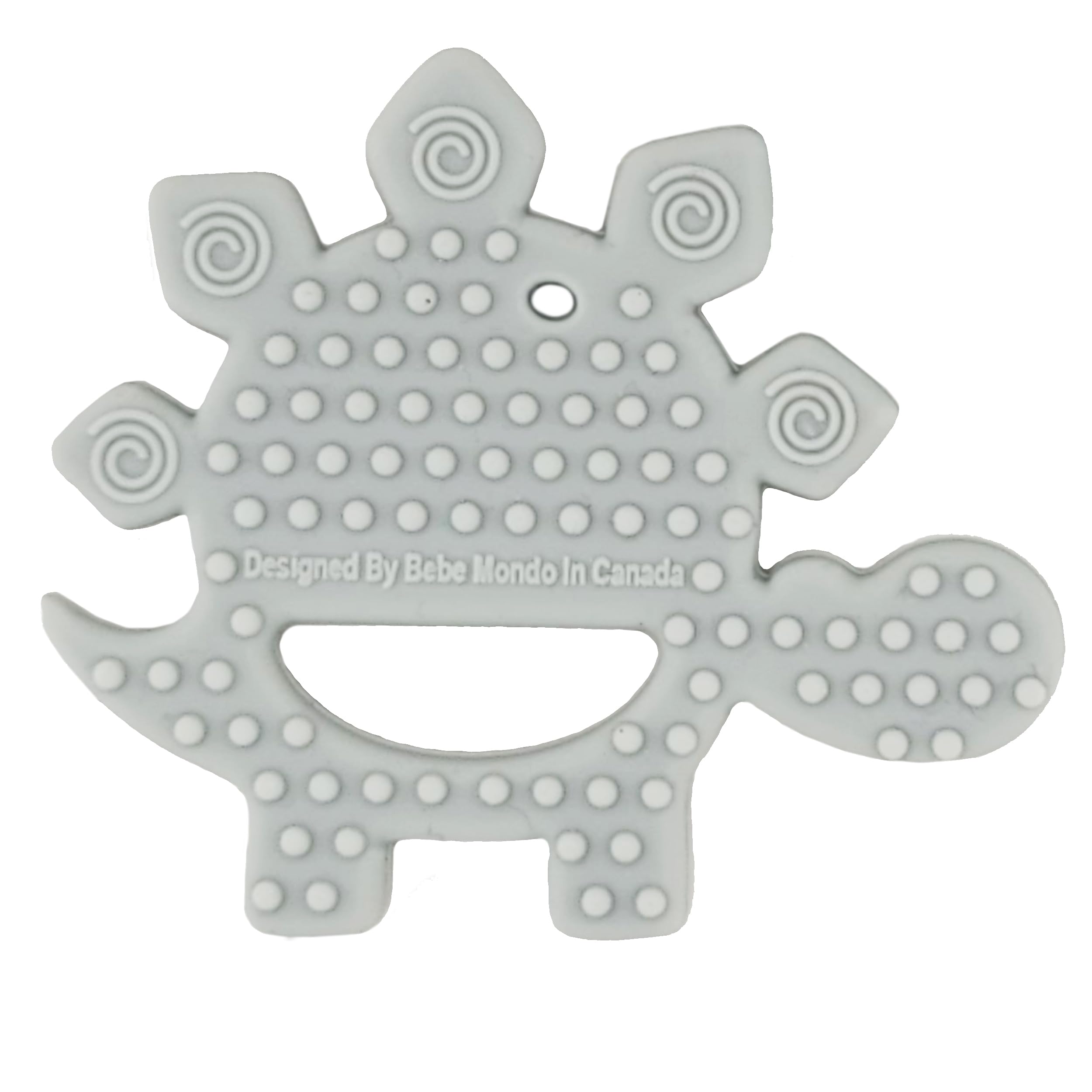 Bebe Mondo dinosaur teether newborn grip for tiny hands and sensory exploration.