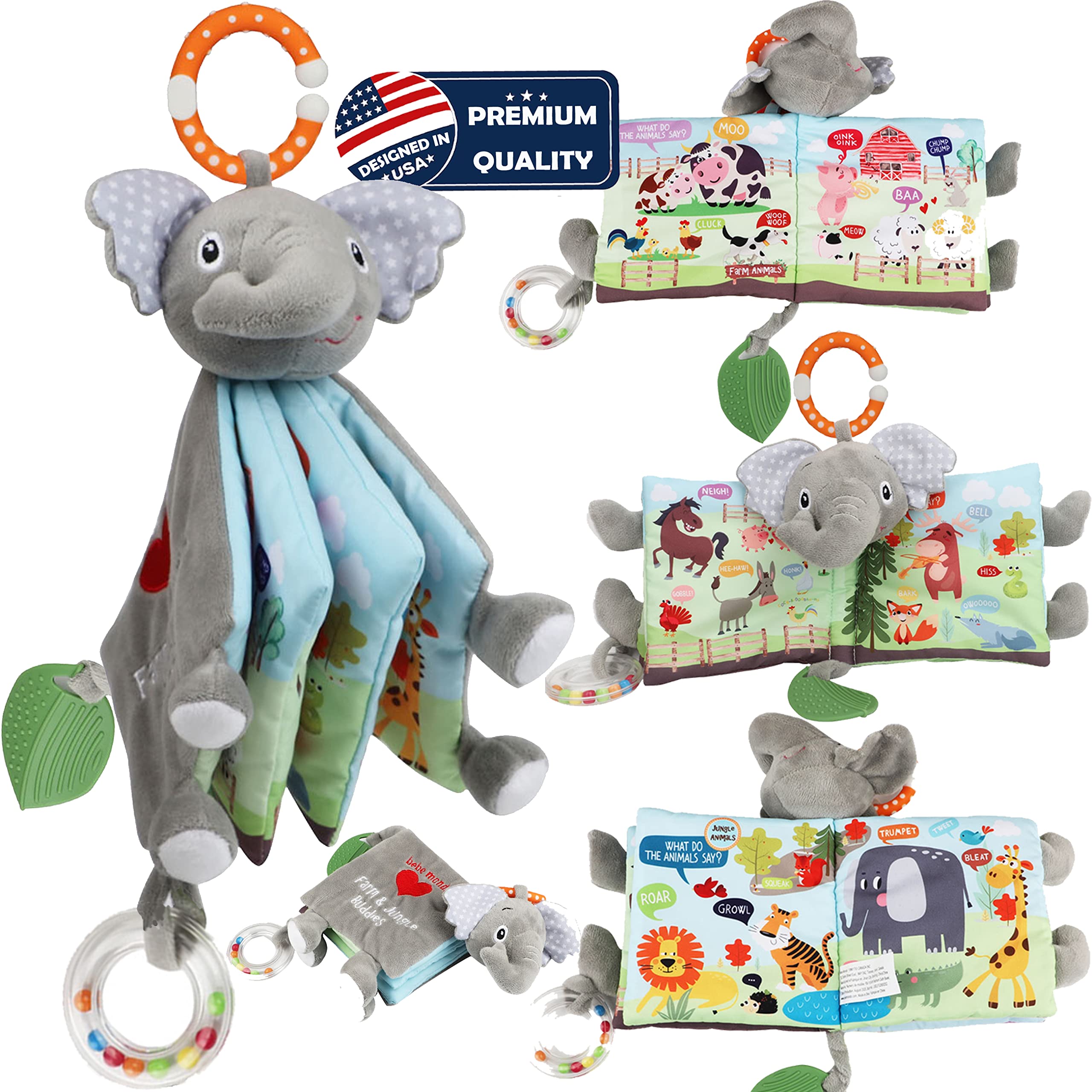 Bebe Mondo elephant touch-and-feel book front cover reveals soft textures
