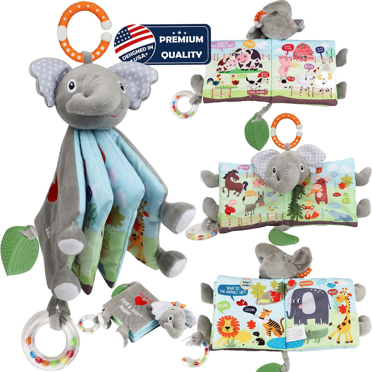 Bebe Mondo elephant touch-and-feel book front cover reveals soft textures
