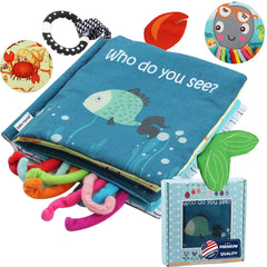 bebemondo fish baby book cover with bright colors for early learning and tactile exploration.