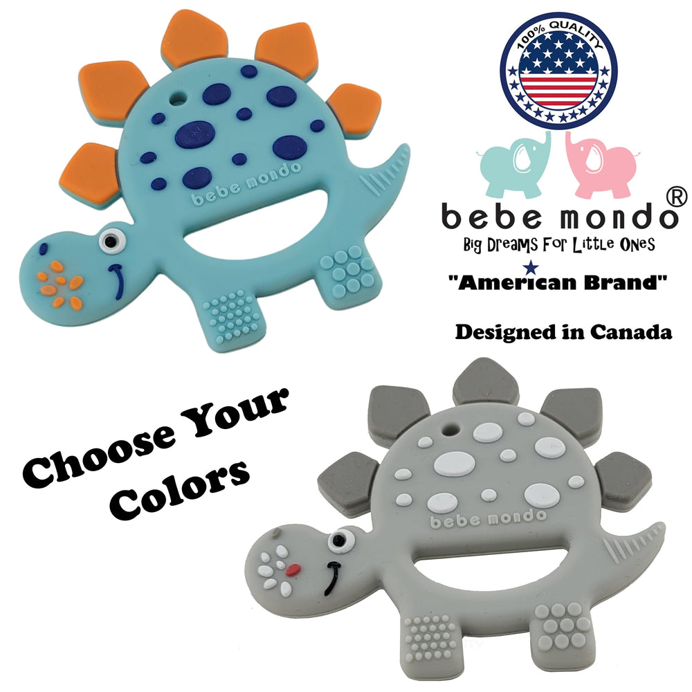 Bebe Mondo teether easy-clean silicone for quick sanitizing between uses.