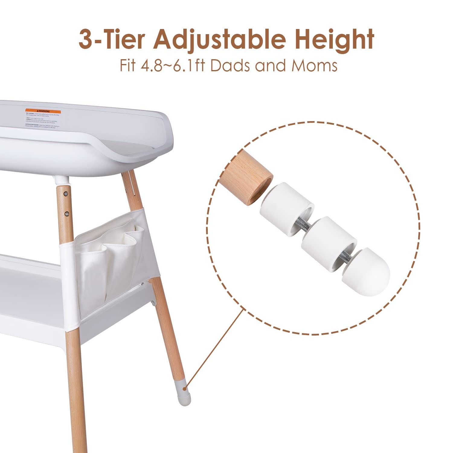 Beberoad Love adjustable height feature supports ergonomic diaper changes.