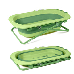 Beberoad Love collapsible baby bathtub in green folded for compact storage.