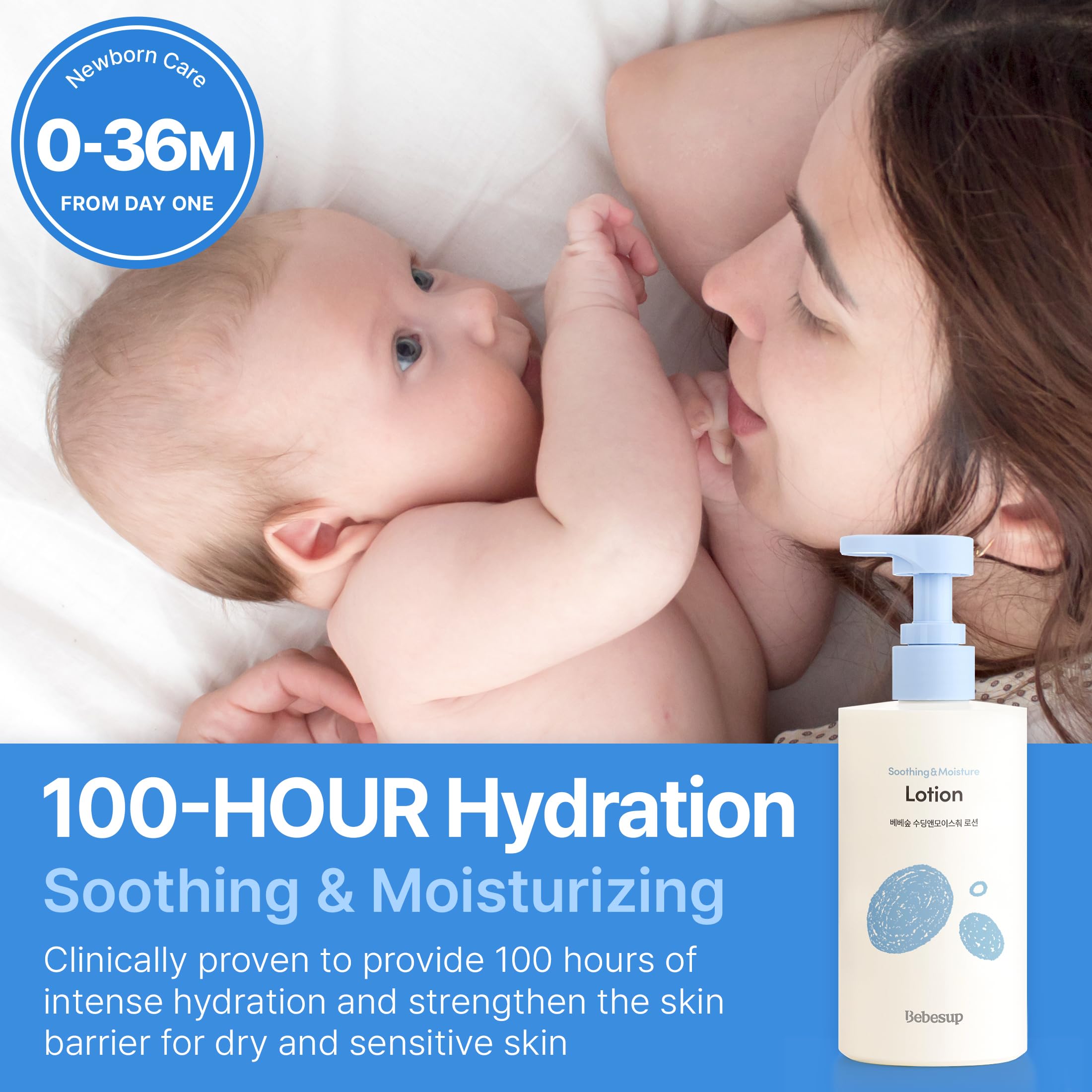 BEBESUP Daily Hydration Lotion application demonstrates quick absorption for baby skin